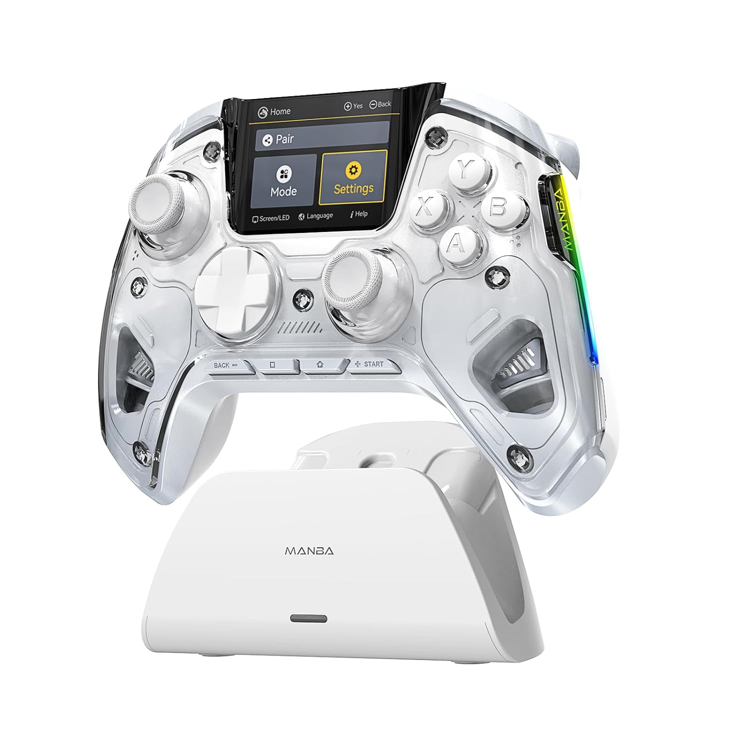 You are currently viewing (No Drift) ManbaOne Wireless Game Controller with Interactive Screen for Switch/Windows PC/iOS/Android,Hall Effect Stick and Trigger with Charging Dock(White)