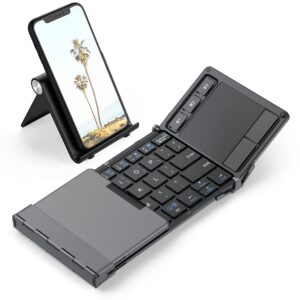 Read more about the article iClever Portable Tri-folding Bluetooth keyboard with Touchpad Connect 3 Devices Simultaneously Ultra Slim Wireless Keyboard with Carry Pouch Aluminum Alloy Dark Grey